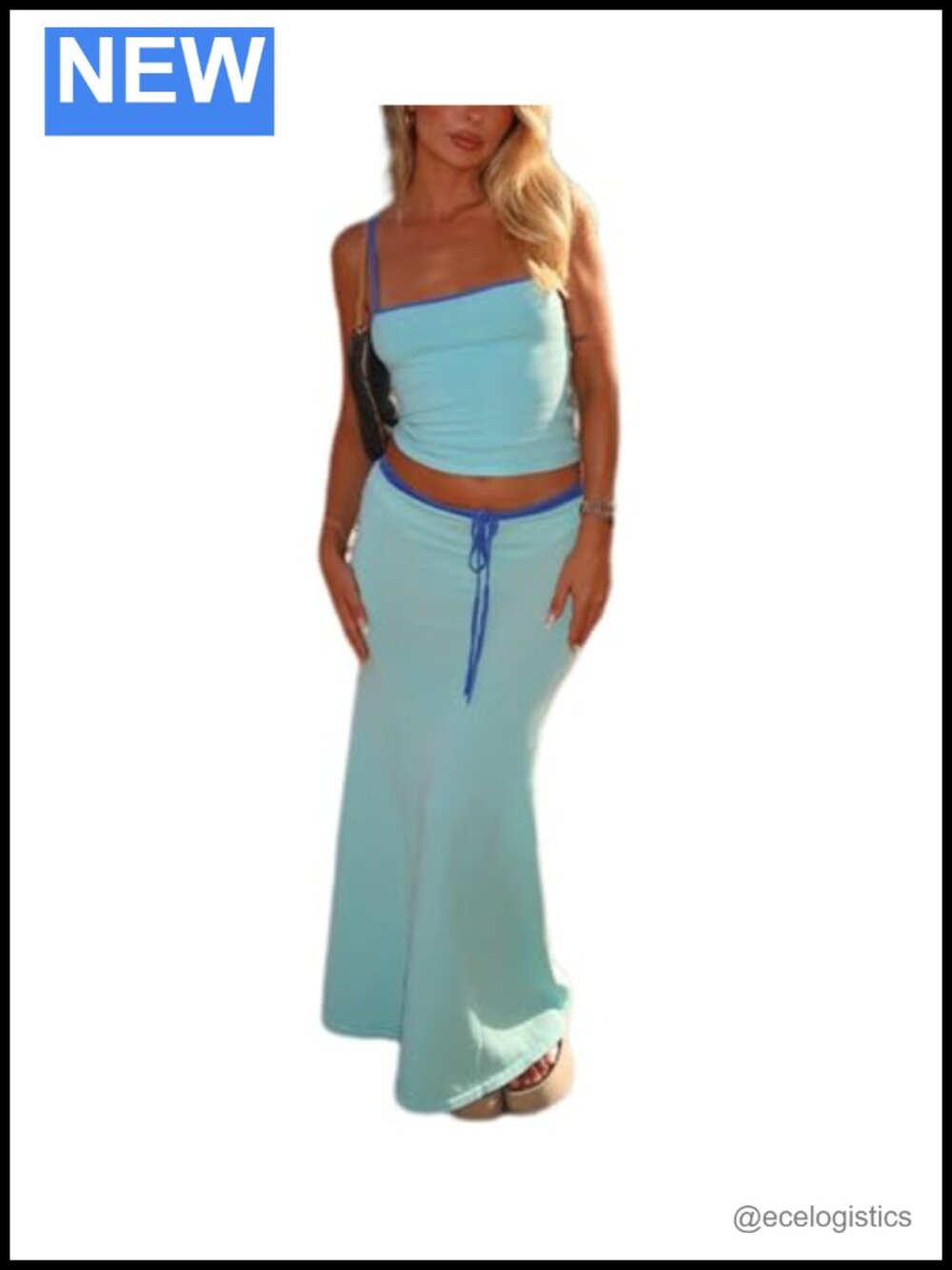 Spaghetti Strap Tank Top High Waist Bodycon Maxi Skirt Set